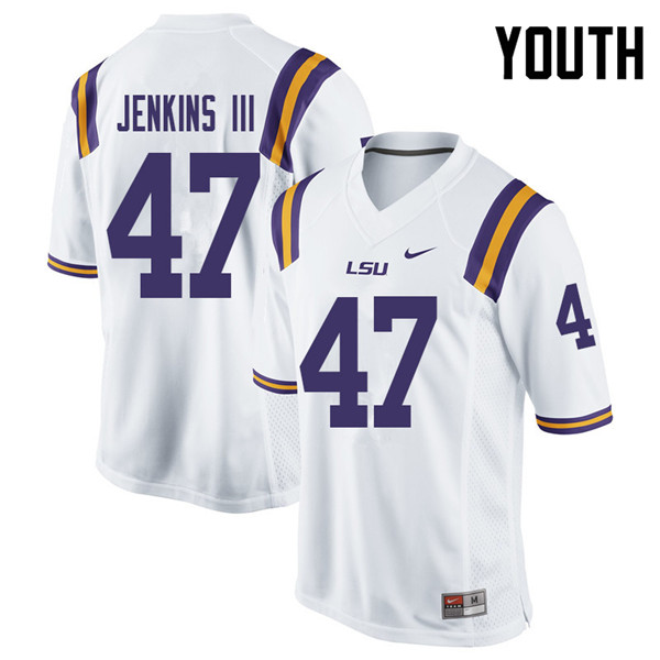 Youth #47 Nelson Jenkins III LSU Tigers College Football Jerseys Sale-White